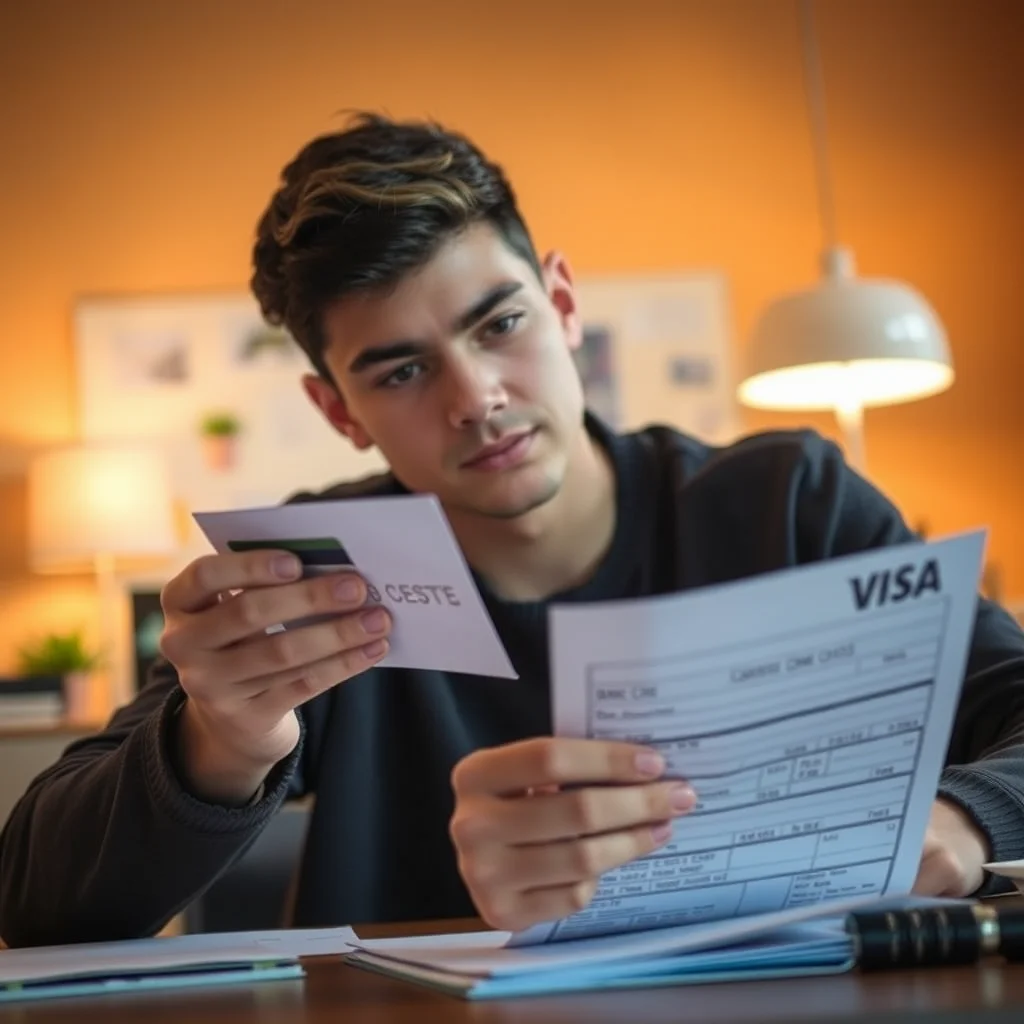 Estudiante revisando estado de cuenta en su escritorio.