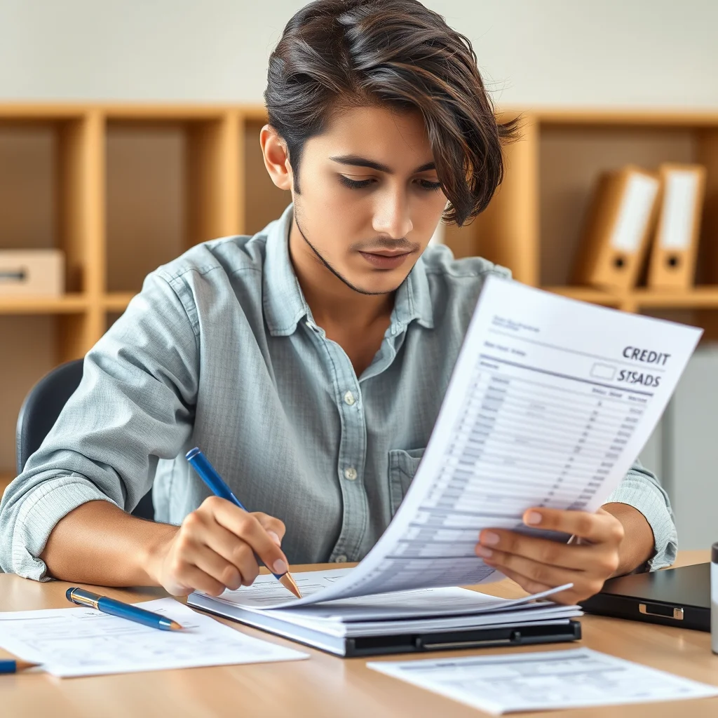 Estudiante revisando estado de cuenta de tarjeta.
