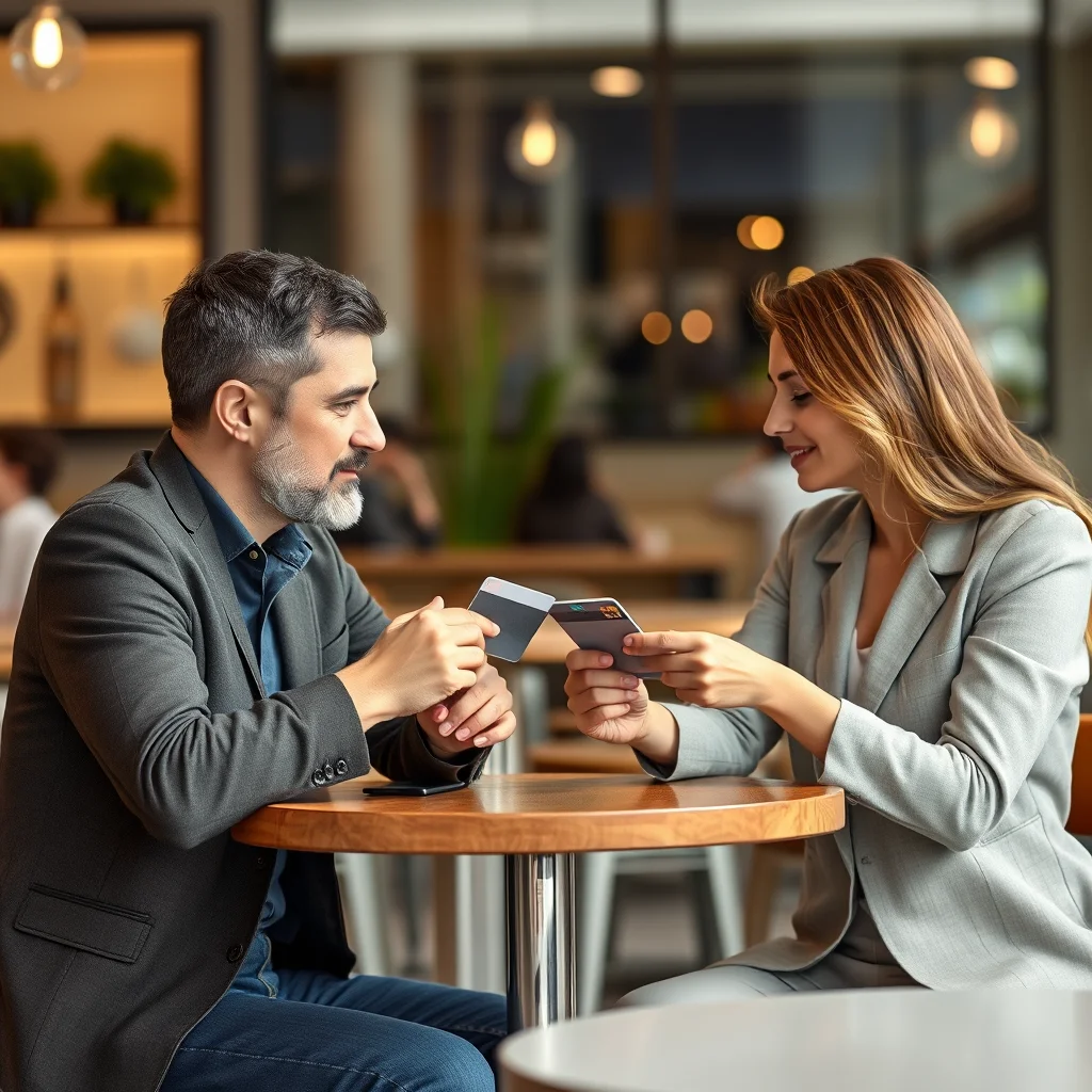 Dos personas discutiendo opciones de protección de tarjetas.