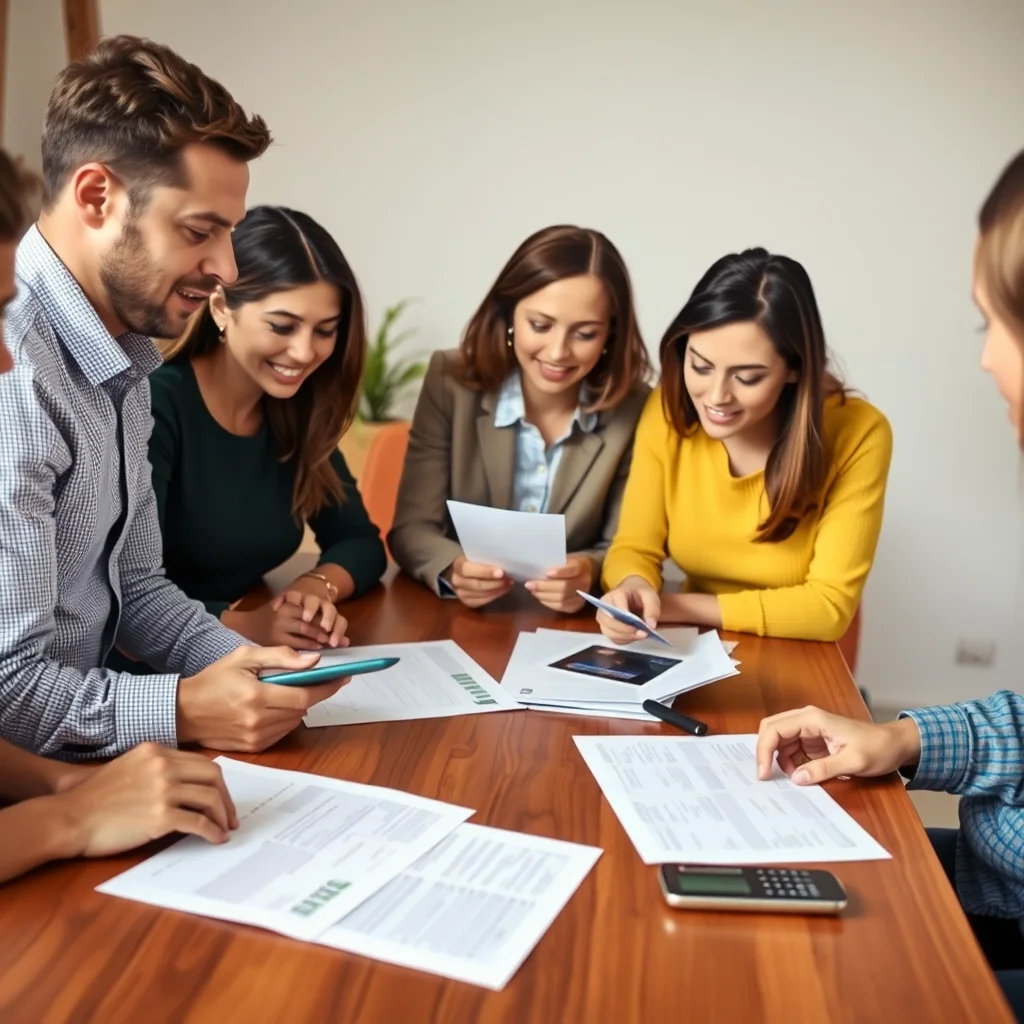 Grupo comparando ofertas de tarjetas de crédito.