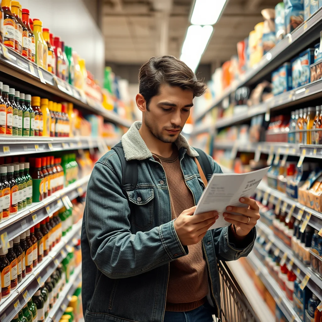 Cliente revisando un recibo en el supermercado.