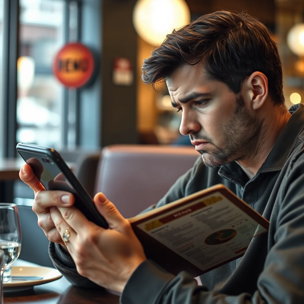 Persona revisando menú en un teléfono.