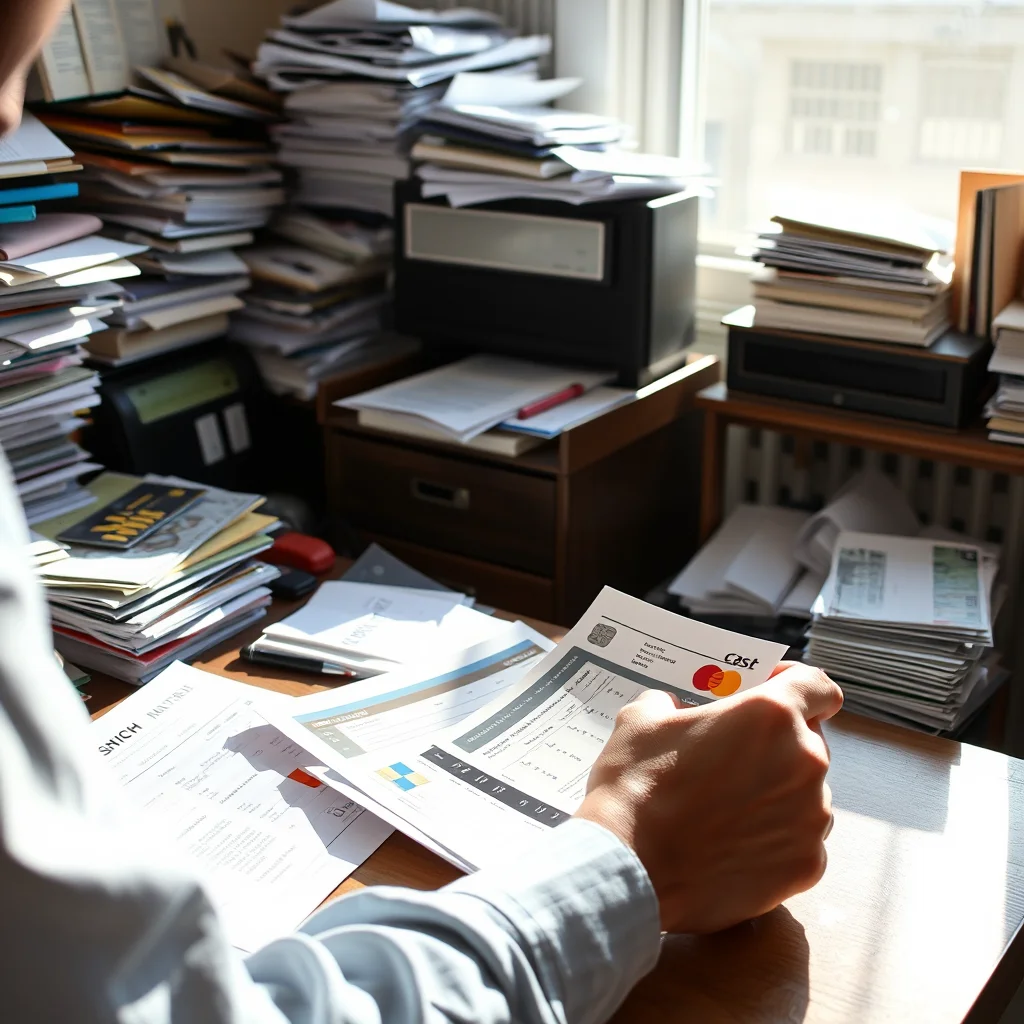 Persona revisando estados de cuenta de tarjetas.