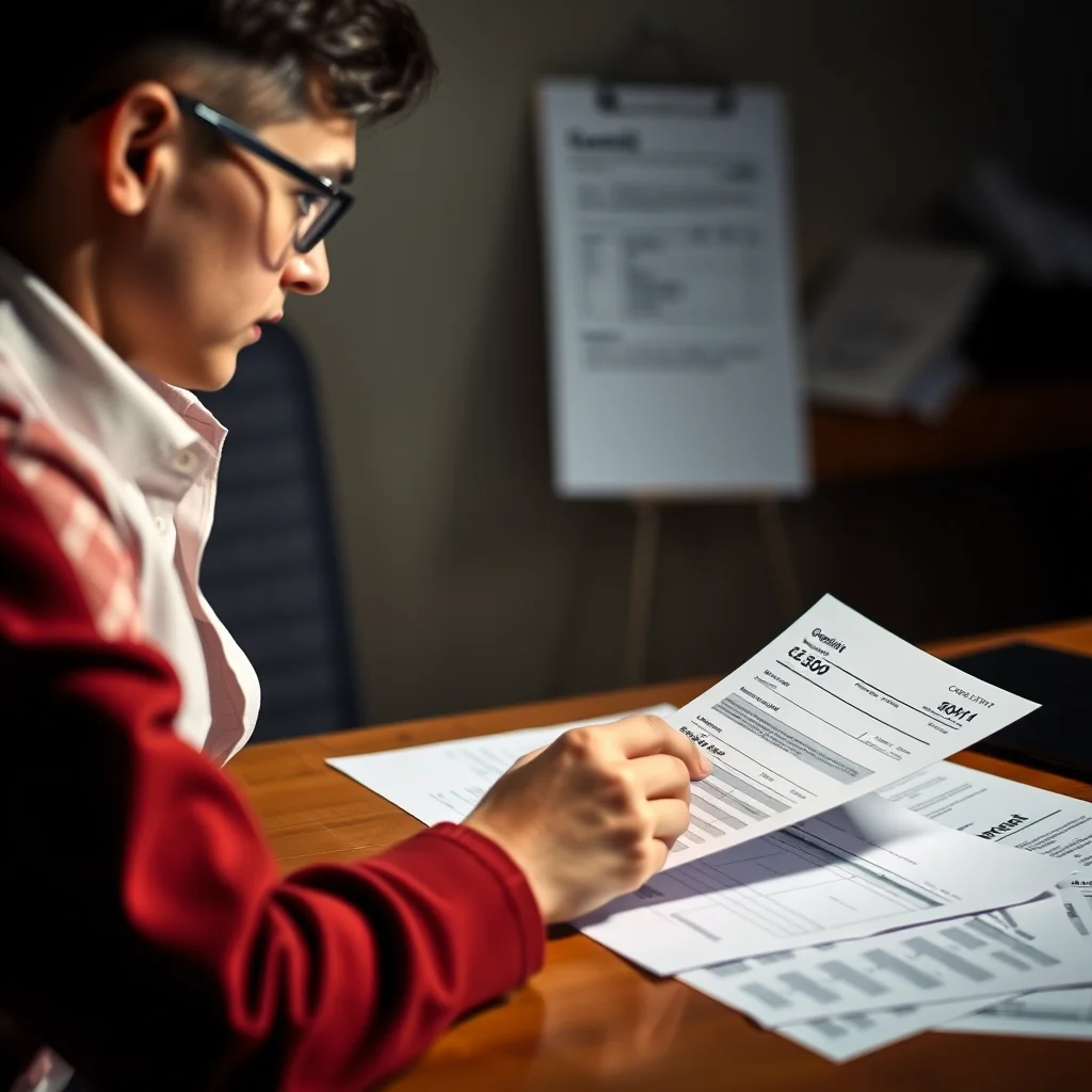 Persona revisando su informe de crédito en un escritorio.