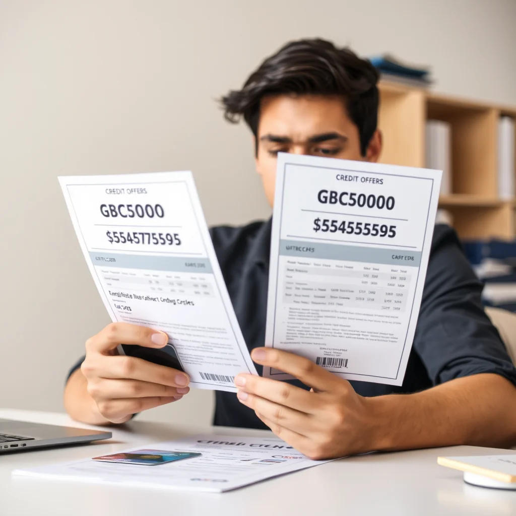 Persona comparando ofertas de tarjetas de crédito.