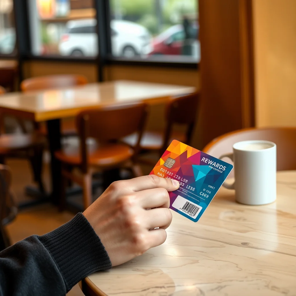 Persona revisando tarjeta de recompensas en café.